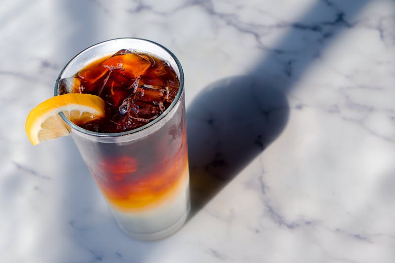 Fresh brewed iced tea with lemon and mint